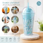 ⁦كوب أكريليك جليتر بغطاء قبة وشاليموه – سعة 500 مل وطول 20 سم – مناسب للعصائر والمشروبات الباردة⁩ - الصورة ⁦4⁩