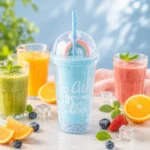 ⁦كوب أكريليك جليتر بغطاء قبة وشاليموه – سعة 500 مل وطول 20 سم – مناسب للعصائر والمشروبات الباردة⁩ - الصورة ⁦2⁩
