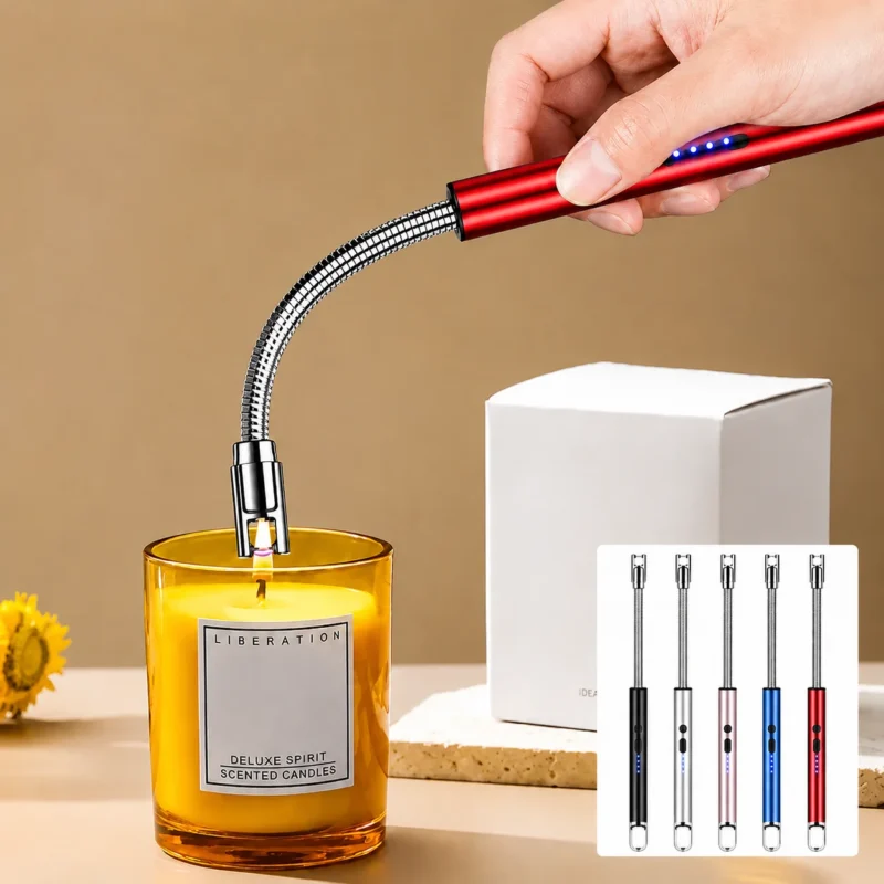 ولاعة كهربائية للمطبخ قابلة للشحن USB برقبة مرنة – طول 25 سم وعرض 1.5 سم / اللون أحمر