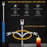 ⁦ولاعة كهربائية للمطبخ قابلة للشحن USB برقبة مرنة – طول 25 سم وعرض 1.5 سم / اللون أزرق⁩ - الصورة ⁦2⁩