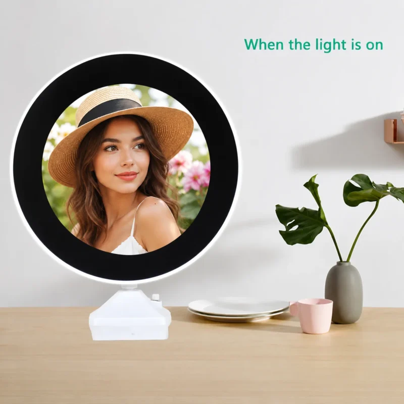 مرايا مضيئة دائرية LED – أضف أي صورة من اختيارك – تعمل بـ 3 بطاريات AA – ديكور وهدية مميزة