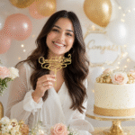 ⁦ستيك تخرج Congratulations ذهبي لتزيين الكيك والتورتة – زينة حفلات التخرج والنجاح والمناسبات⁩ - الصورة ⁦2⁩