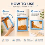 ⁦لوحة رملية متحركة بإطار أزرق وظهر أبيض مقاس 20×15 سم – ساعة رملية ديكورية ثلاثية الأبعاد للمكتب والمنزل⁩ - الصورة ⁦3⁩