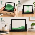 ⁦لوحة رملية متحركة ثلاثية الأبعاد بإطار أسود مقاس 25×18 سم – ديكور مكتبي مهدئ للاسترخاء وتشكيل مناظر رملية فريدة/اللون أخضر⁩ - الصورة ⁦4⁩