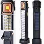 كشاف طوارئ LED قابل للشحن بالطاقة الشمسية وUSB مع باور بانك وحامل – كشاف محمول للتخييم وانقطاع الكهرباء