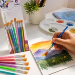 طقم فرش رسم 12 قطعة بمقابض ملونة وأحجام متنوعة – فرش مسطحة للتلوين والأعمال الفنية - الصورة 3