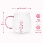 مج زجاجي بأرنب 300 مل بيد بينك وتصميم ثلاثي الأبعاد للقهوة والشاي والعصائر الكلمة المفتاحية - الصورة 3