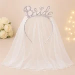 طوق Bride للعروسة بلاستيك بالتل – تاج حفلات العروس للتصوير – مقاس 19*12 سم