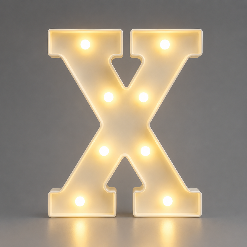 Untitled design (20) حرف X مضيء LED – ديكور حروف إنجليزية بإضاءة دافئة – 22×17.5 سم