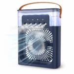 مروحة تبريد محمولة قابلة للشحن مع رذاذ مياه وإضاءة LED – 3 سرعات – 5 فتحات رذاذ – USB Type-C - الصورة 3