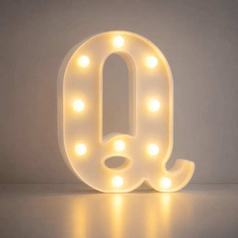 حرف Q مضيء LED للديكور مقاس 22 سم – يعمل بالبطاريات بإضاءة دافئة