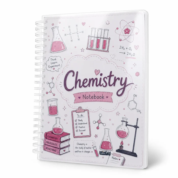 نوت بوك الكيمياء Chemistry A4 سلك 100 ورقة مسطرة بغلاف جلوسي شفاف وتصميم تعليمي مميز