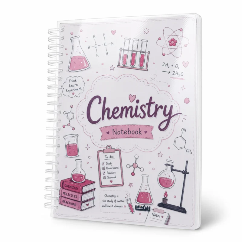 نوت بوك الكيمياء Chemistry A4 سلك 100 ورقة مسطرة بغلاف جلوسي شفاف وتصميم تعليمي مميز