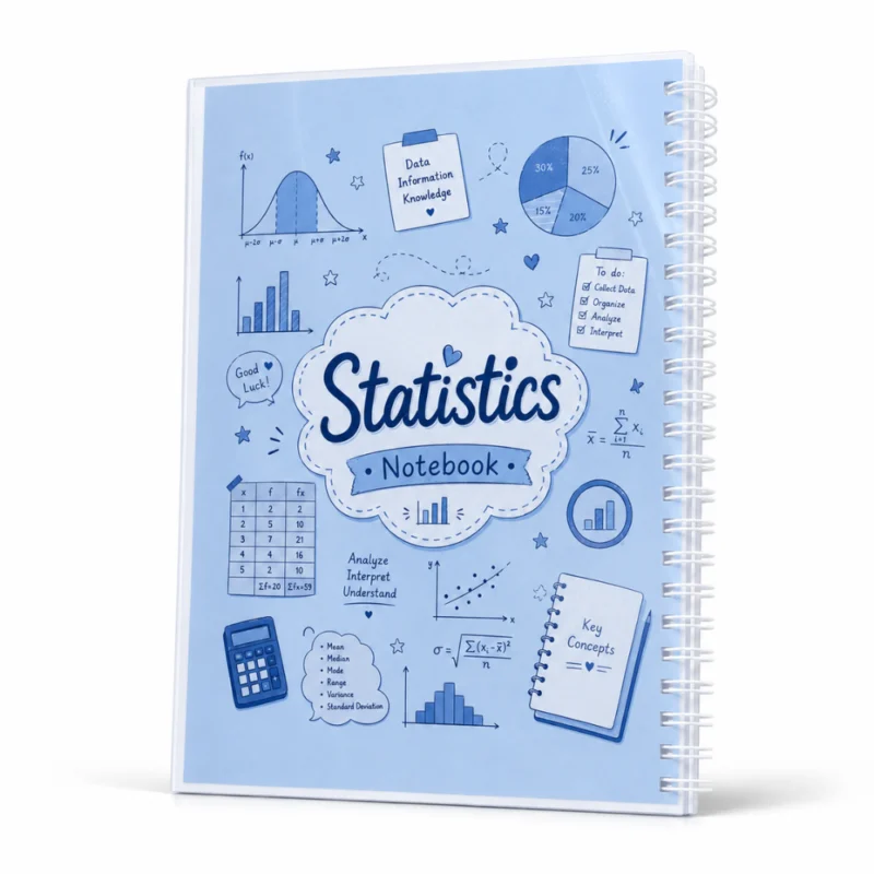 نوت بوك الإحصاء Statistics A4 سلك 100 ورقة مسطرة بغلاف جلوسي شفاف