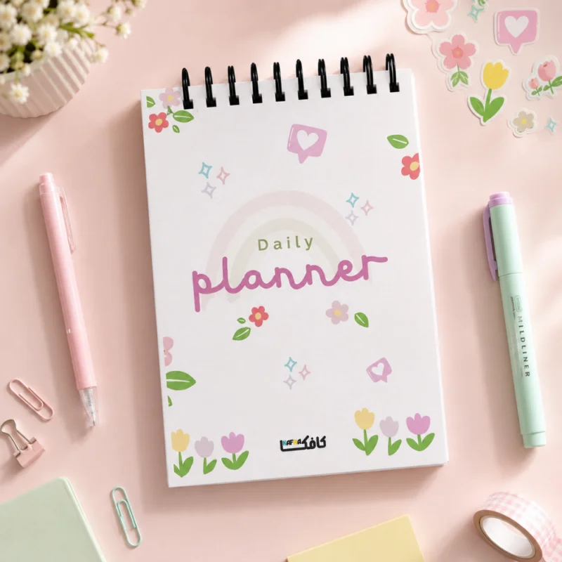 بلانر يومي Daily Planner بسلك علوي 60 ورقة لتنظيم الوقت والمهام والأولويات – تصميم زهور باستيل أنيق