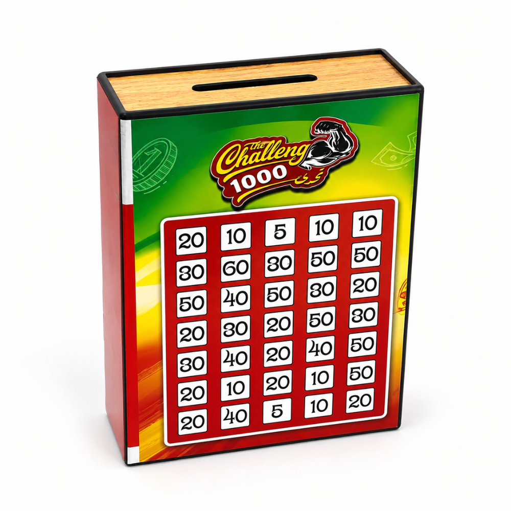 حصالة تحدي 1000 (1) حصالة تحدي الادخار 1000 بجدول متابعة وفتحة علوية للنقود – صندوق توفير للكبار والأطفال