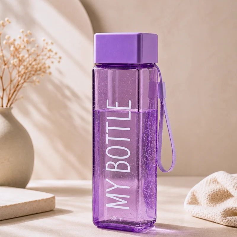 زجاجة مياه مربعة MY BOTTLE سعة 500 مل بغطاء محكم وحبل حمل – لون لافندر