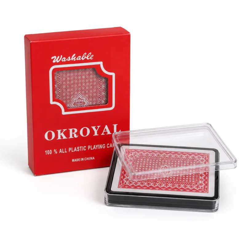 كوتشينة بلاستيك OKROYAL بعلبة حفظ شفافة – أوراق لعب متينة للاستخدام المتكرر
