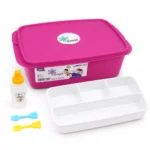 لانش بوكس سيليكون Flower Plast بينك سعة 2 لتر X-Large مقسم 4 أقسام مع عبوة صوص