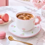⁦طقم مج سيراميك 300 مل مع طبق بتصميم توليب بينك ومقبض مميز للمشروبات الساخنة⁩ - الصورة ⁦3⁩