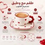 ⁦مج شي ان سيراميك 300 مل مع طبق بتصميم قلوب حمراء ومقبض مميز⁩ - الصورة ⁦2⁩