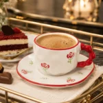 مج شي ان سيراميك 300 مل مع طبق بتصميم ورود حمراء ومقبض مميز - الصورة 4