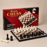 لعبة شطرنج Brains مقاس 30×30 سم بقطع أبيض وأسود للأطفال والكبار