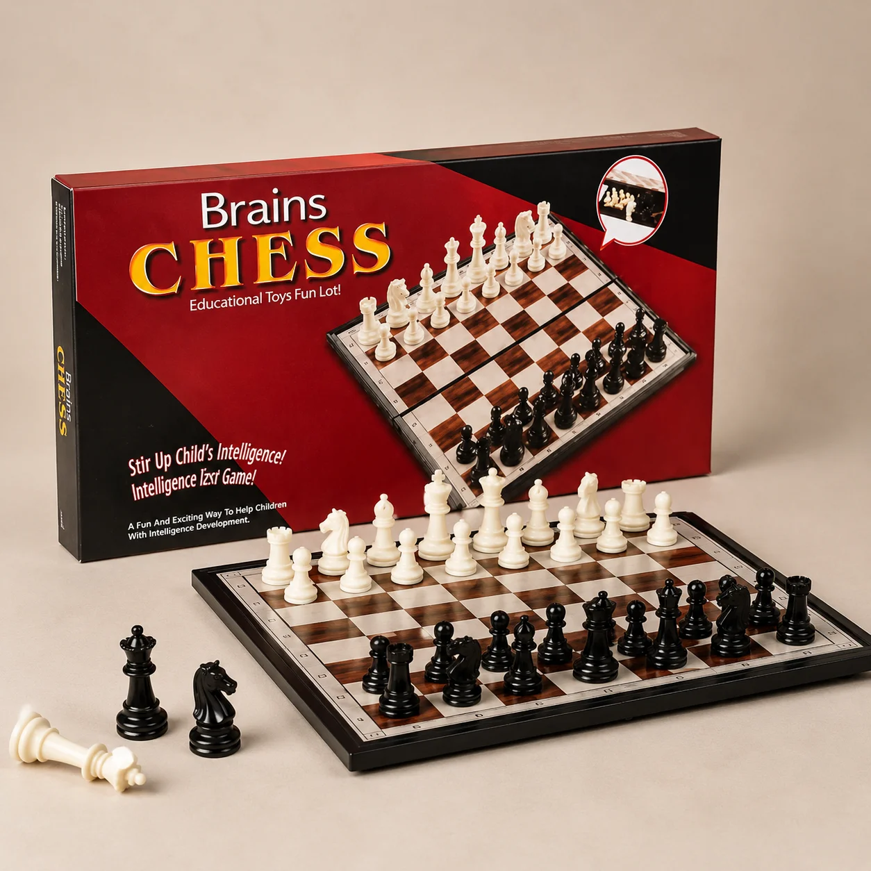 27407-3 لعبة شطرنج Brains مقاس 30×30 سم بقطع أبيض وأسود للأطفال والكبار