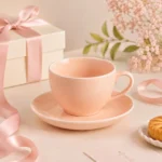 ⁦فنجان بورسلين سيمون مع طبق - الأبعاد 10*8*6 سم - تصميم أنيق للقهوة والشاي⁩ - الصورة ⁦2⁩