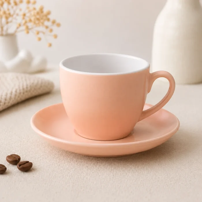 فنجان بورسلين سيمون مع طبق - الأبعاد 10*8*6 سم - تصميم أنيق للقهوة والشاي