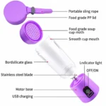 خلاط فواكه كهربائي محمول لونكسا قابل للشحن USB – 6 شفرات ستانلس وبطارية 2000mAh للسفر والمنزل والمكتب - اللون موف - الصورة 5