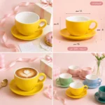 ⁦فنجان بورسلين أصفر مع طبق - الأبعاد 10*8*6 سم⁩ - الصورة ⁦2⁩