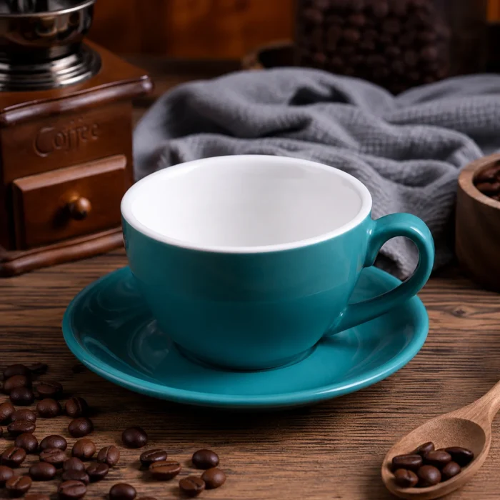 فنجان بورسلين زيتي مع طبق - الأبعاد 10*8*6 سم