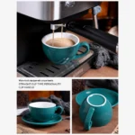 ⁦فنجان بورسلين زيتي مع طبق - الأبعاد 10*8*6 سم - تصميم أنيق للقهوة والشاي⁩ - الصورة ⁦3⁩