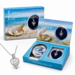 هدية اللؤلؤة المفاجأة Love Pearl تركواز بتصميم البحر 18×10 سم – محارة حقيقية مع سلسلة وقلادة