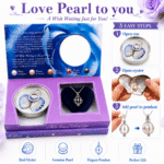 ⁦هدية اللؤلؤة المفاجأة Love Pearl موف 18×10 سم بتصميم رومانسي – محارة حقيقية مع قلادة وسلسلة⁩ - الصورة ⁦5⁩