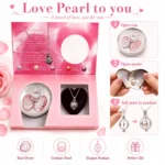⁦هدية اللؤلؤة المفاجأة Love Pearl بينك بتصميم ورد داكن 18×10 سم – طقم محارة وقلادة فضية⁩ - الصورة ⁦2⁩