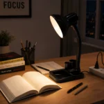 ⁦أباجورة مكتب متعددة الوظائف أسود بمنظم أقلام ورقبة مرنة 40 وات للمذاكرة والعمل⁩ - الصورة ⁦4⁩