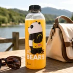 زجاجة مياه شفافة 700 مل بتصميم We Bare Bears باندا وغطاء لولبي أسود للاستخدام اليومي - الصورة 4
