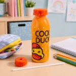 زجاجة مياه أطفال 500 مل بتصميم COOL DUCK برتقالي مع غطاء للشفاطة وشفاطة مرفقة - الصورة 2