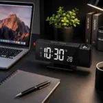 ساعة منبه رقمية ببروجكتور لعرض الوقت – شاشة مرآة وزر Snooze وتصميم مكتبي أنيق - الصورة 3