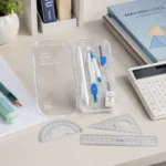 ⁦طقم أدوات هندسية للطلاب HB-8510 ببرجل ومسطرة ومنقلة ومثلثات وأستيكة داخل علبة شفافة⁩ - الصورة ⁦5⁩