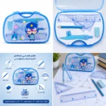 ⁦طقم أدوات هندسية للأطفال 7 قطع ببرجل ومسطرة ومنقلة ومثلثات وقلم وأستيكة داخل علبة بمقبض⁩ - الصورة ⁦3⁩