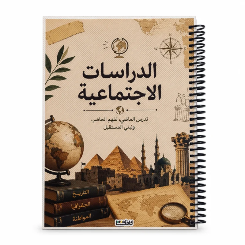 كشكول دراسات اجتماعية A4 سلك جانبي 100 ورقة مسطرة بغلاف جلوسي – تصميم التاريخ والجغرافيا