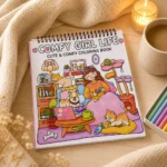 ⁦كتاب تلوين Comfy Girl Life كيوت 50 صفحة بسلك مع ورقة كوشيه حماية – رسومات متنوعة للتلوين والاسترخاء⁩ - الصورة ⁦4⁩