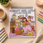 كتاب تلوين Comfy Girl Life كيوت 50 صفحة بسلك مع ورقة كوشيه حماية – رسومات متنوعة للتلوين والاسترخاء