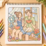 ⁦كتاب تلوين Love Moments كيوت 50 صفحة بسلك مع ورقة كوشيه حماية – رسومات سهلة ومتنوعة للتلوين والاسترخاء⁩ - الصورة ⁦4⁩