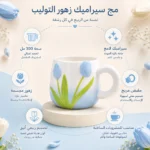 مج سيراميك زهرة التوليب المجسمة لون بيبي بلو سعة 300 مل – تصميم أنيق للمشروبات الساخنة - الصورة 2