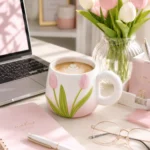 ⁦مج سيراميك زهرة التوليب المجسمة لون بينك سعة 300 مل – تصميم أنيق للمشروبات الساخنة⁩ - الصورة ⁦3⁩