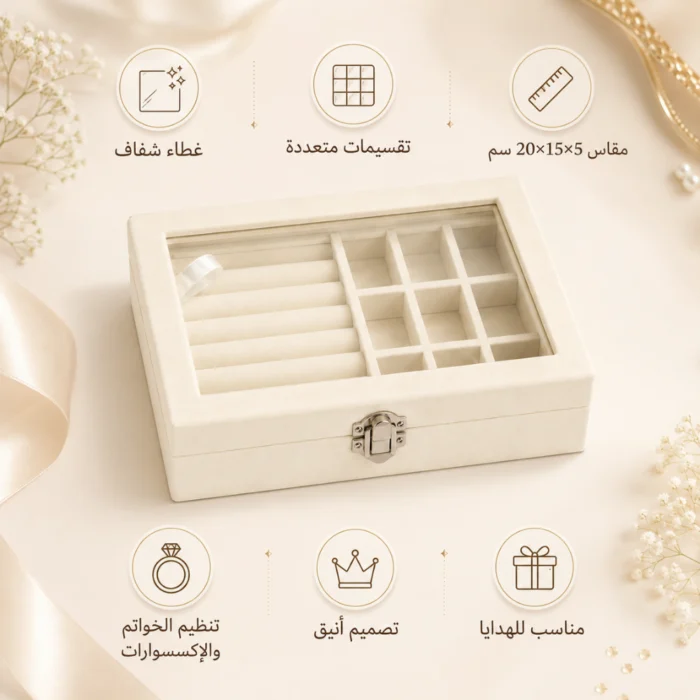 منظم إكسسوارات أوف وايت بغطاء شفاف 20×15×5
